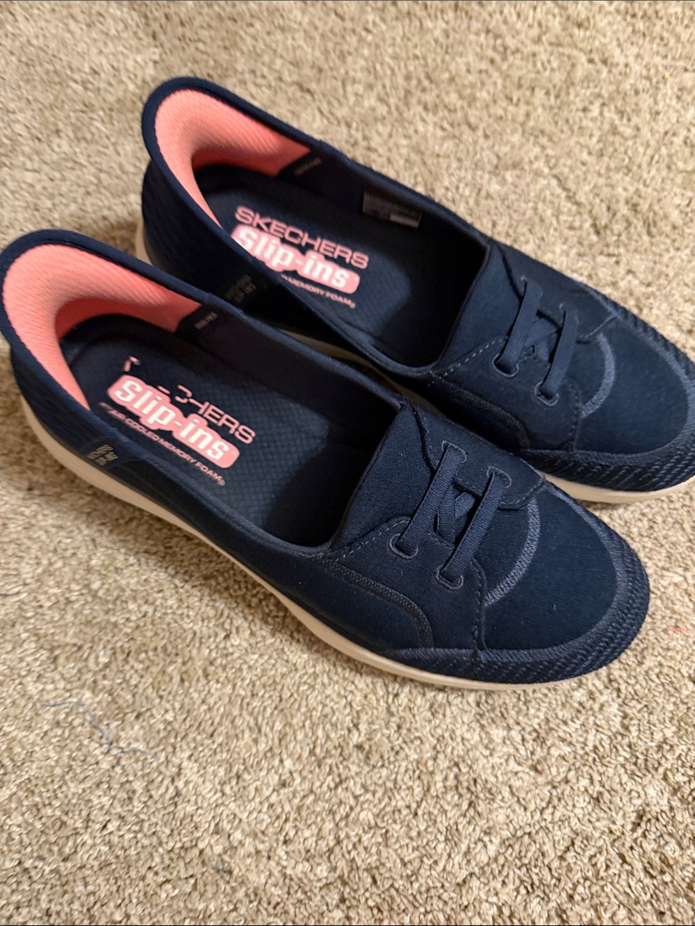 Skechers Slip-Ins Women's Navy Sneakers with Coral Accent